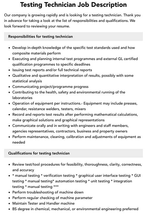 test equipment jobs|test technician job description.